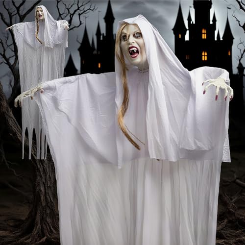 Halloween Figuren Lebensgroß Animiert, 160cm LED Blitz-Augen Halloween Deko Outdoor Hexe Hängender, Gruselig Helloween Deko Geister, für Halloweendeko Outdoor/Innen Party (A) von Vartegas