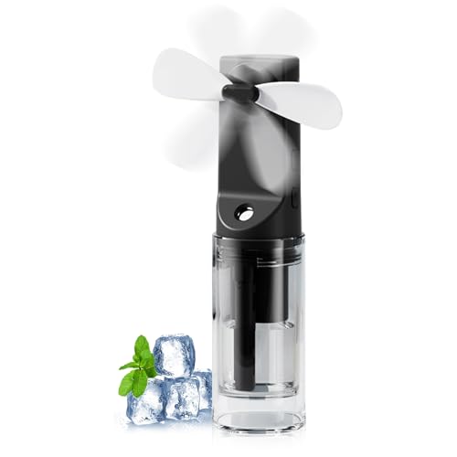 Handventilator mit Wasserkühlung, 4 Stufen Hand Ventilator Klein mit 20mL Wassertank, Faltbarer USB Handventilator Akku Aufladbar 4-12h Nutzungszeit, für Zuhause Büro Outdoor Reisen (Schwarz) von Vartegas