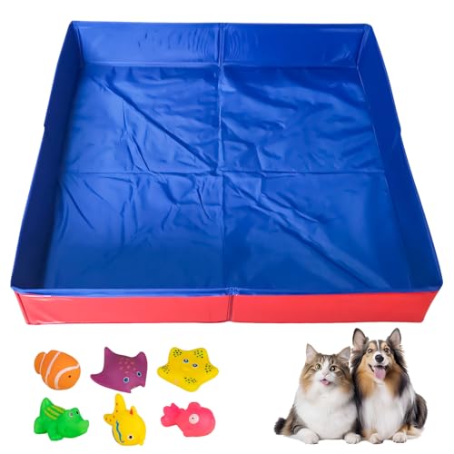 Hundepool Klein, Katzen/Hunde Planschbecken Klein Faltbar, 50x50x10cm Kleinhunde Katzenpool mit Fischen Wasserspielzeug, Hundepool für Kleine Hunde Katzen, Für klein Haustiere (Rot) von Vartegas