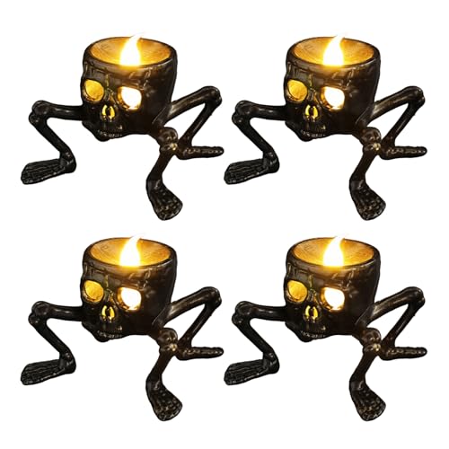 Led Halloween Deko Teelichter, Schädel & Hande Halloween Tischdeko Kerzen Led, Halloweendeko Flammenlos Kerzenlichter mit Batterie, für Helloween Deko Party Innnen Außen (A4) von Vartegas