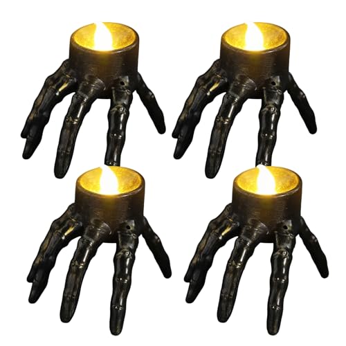 Led Halloween Deko Teelichter, Schädel & Hande Halloween Tischdeko Kerzen Led, Halloweendeko Flammenlos Kerzenlichter mit Batterie, für Helloween Deko Party Innnen Außen (B4) von Vartegas