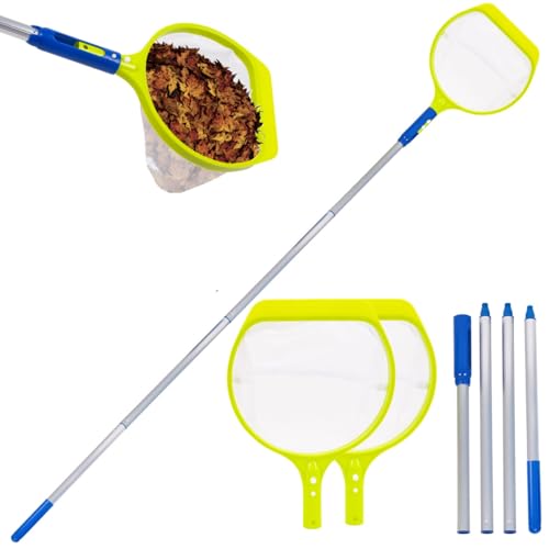 Pool Kescher mit Teleskopstange 141/182cm, 17cm Vertiefter Poolkescher 33.5 * 24.3cm, 2025 Neu Feinmaschig Kescher für Pool, Stabil Pool Casher, für Swimming Spas Pool Teiche (Set1-2) von Vartegas