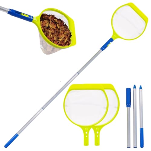 Pool Kescher mit Teleskopstange 141/182cm, 17cm Vertiefter Poolkescher 33.5 * 24.3cm, 2025 Neu Feinmaschig Kescher für Pool, Stabil Pool Casher, für Swimming Spas Pool Teiche (Set2-2) von Vartegas