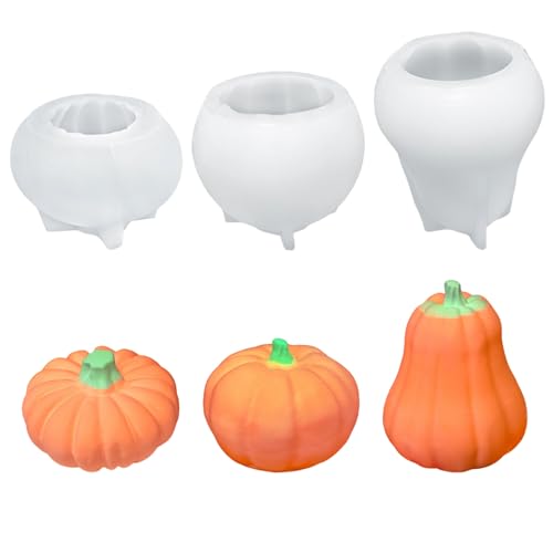 Silikonform Kürbis Halloween, Silikonform Herbst Deko Kürbis, Kürbisse Deko Silikonformen Gießformen, DIY Kürbis Kerze Gießformen Silikon, für DIY Herbstdeko Halloweendeko (B-Set) von Vartegas