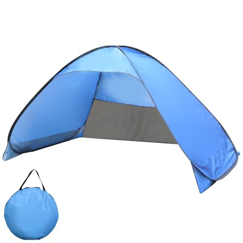 Strandmuschel Pop Up Uv Schutz 50+, 3-4 Personen Groß Strandmuschel Kleines Packmaß 1.2kg Tragbar, Atmungsaktiv Strandzelt 190T wasserdicht, inkl. Tragetasche & Bodennägel (Blau) von Vartegas