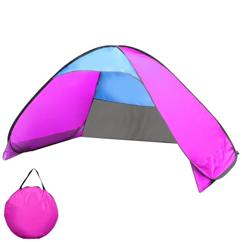 Strandmuschel Pop Up Uv Schutz 50+, 3-4 Personen Groß Strandmuschel Kleines Packmaß 1.2kg Tragbar, Atmungsaktiv Strandzelt 190T wasserdicht, inkl. Tragetasche & Bodennägel (Rosa) von Vartegas