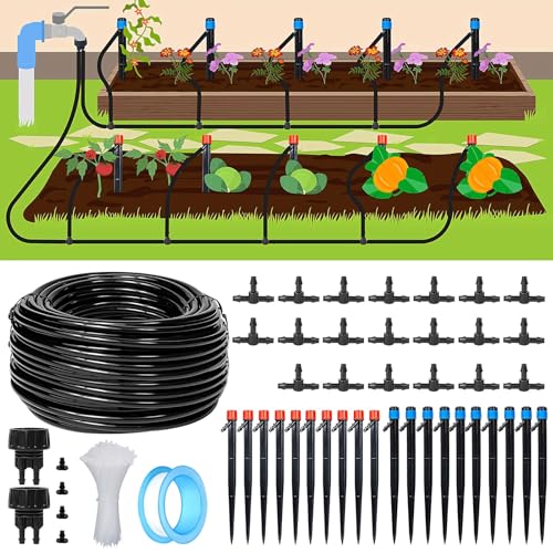Tröpfchenbewässerungsbausätze, Bewässerungssystem mit 33.5m Bewässerungsschlauch, Tröpfchenbewässerung Kit, Automatische Bewässerung Kit, für Garten Rasen Gemüsegarten (33.5m) von Vartegas