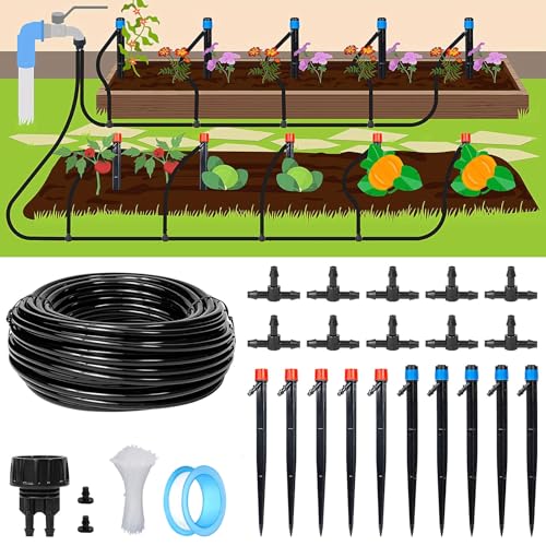 Tröpfchenbewässerungsbausätze, Bewässerungssystem mit 16.8m Bewässerungsschlauch, Tröpfchenbewässerung Kit, Automatische Bewässerung Kit, für Garten Rasen Gemüsegarten (16.8m) von Vartegas