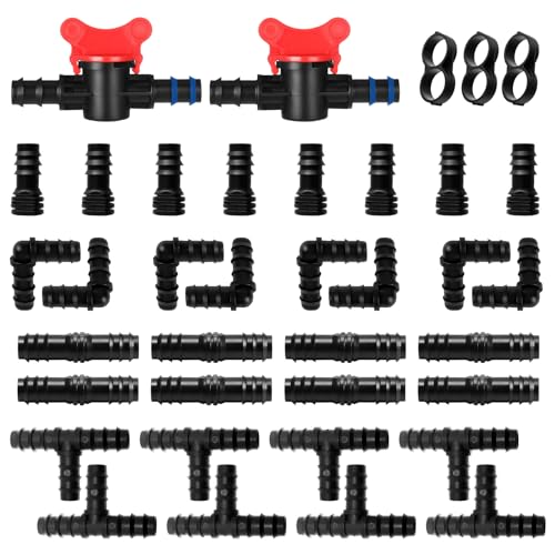 Vartegas 16mm Gartenbewässerungssystem Micro Drip Verbinder Set aus Kunststoff Kompatibel mit 13/16mm Schläuchen für Gewächshaus Gemüsebeete und Tropfbewässerung (A) von Vartegas