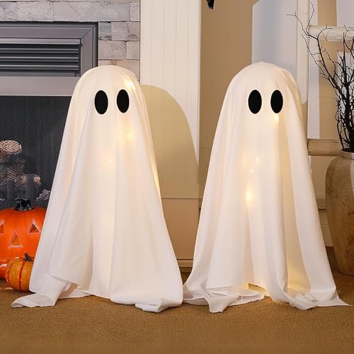 Vartegas Halloween Deko Geister Leuchtend, 2er 50cm Stehender Gespenster mit LED-Lichterketten, Süße Halloween Deko Innen Outdoor Ghosts, Halloweendeko Tisch Gespenster, für Zimmer & Kamin Deco (A) Vartegas Halloween Deko Geister Leuchtend, 2er 50cm Stehender Gespenster mit LED-Lichterketten, Süße Halloween Deko Innen Outdoor Ghosts, Halloweendeko Tisch Gespenster, für Zimmer & Kamin Deco (A) von Vartegas