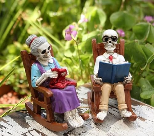 Vartegas Halloween Deko Skelett, 2er Set Scary Buch-Lesen Skelett Deko Ornament, Halloween Tischdeko, 2025 Neu Gruselig Schädel Figuren aus Harz, für Halloweendeko Zimmer Tisch Kamin (A) von Vartegas