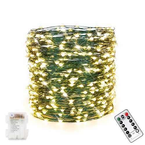 Vartegas Weihnachtsgirlande LED-Licht 5m 50LED Tannennadel IP44 Wasserdicht Fernbedienung 8 Modi Innen Außen Beleuchtung Lichterkette Warmweiß Batteriebetrieb (C) von Vartegas