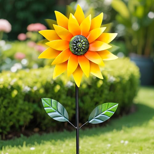 Windrad Kinder, Windrad Garten Deko Zweizelblatt, 116cm-Hohe Sonnenblumen Windmühle Garten, Gartendeko für Draußen Wetterfest, Metall Gartendeko Windräder Stecker, für Rasen Terrasse Balkon (A) von Vartegas