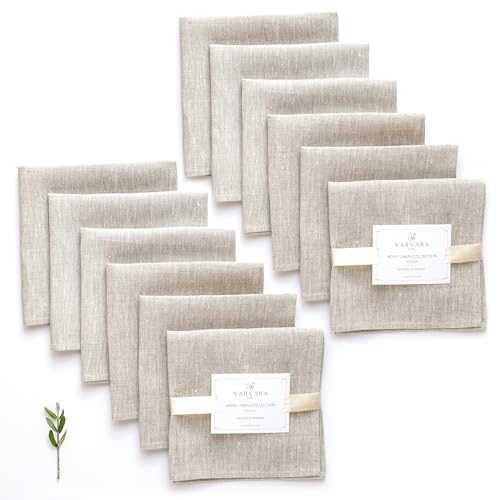 Varvara Home 12 Leinen Servietten Beige | Stoffservietten Beige | Leinenservietten Beige | 12-er Pack Leinenservietten Natur LANDHAUSSTIL & LANGLEBIGKEIT (45x45 cm, Hell Natur) von Varvara Home