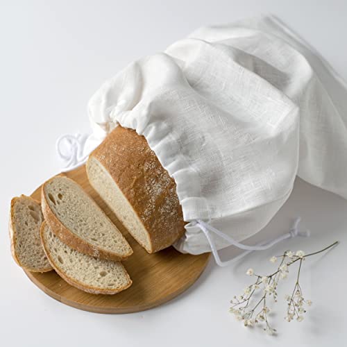 Varvara Home Brot Tasche | Brotbeutel aus Natur Leinen Leinenbeutel | Strapazierfähig, Dick, Strapazierfähig, 100% Leinen, Natur, 30 x 40 cm, Weiss von Varvara Home