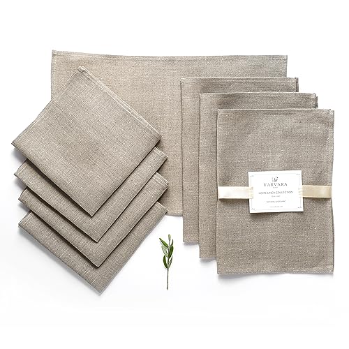 Varvara Home Leinen Servietten & Tischsets 8-er Pack | Premium Stoffservietten & Platzsets Reinleinen | Set-8 Servietten Platzdeckchen 100% Leinen LANDHAUSSTIL & LANGLEBIGKEIT (Natur Beige) von Varvara Home