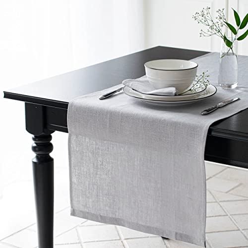 Varvara Home Leinen Tischläufer 45 x 150 cm | Tischtuch Läufer Landhaus Reinleinen | 100% Leinen Silber Grau von Varvara Home