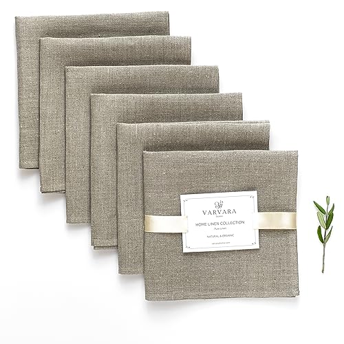 Varvara Home 6 Leinenservietten Natur - Stoffservietten Leinen Servietten - Servietten Leinen Natur Braun Landhausstil 6-Pack 45x45 cm von Varvara Home