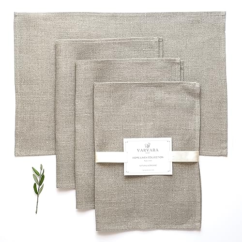 Varvara Home Tischsets Leinen Set-4 | Premium Stoff Tischsets Reinleinen | 4-Pack Platzsets Platzdeckchen | LANDHAUSSTIL & LANGLEBIGKEIT (Natur Braun 35x50 cm) von Varvara Home