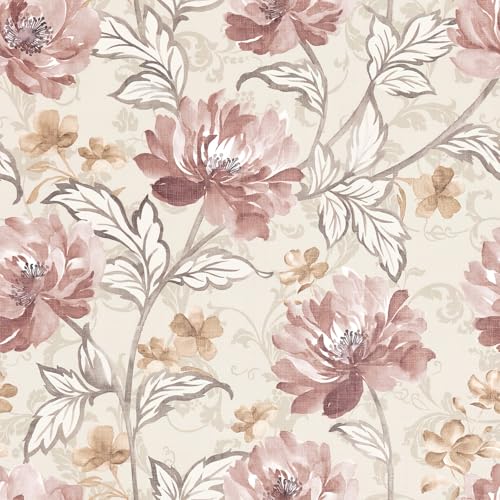 VaryFloral Blumentapete Rosa Rugosa Wandtapete Selbstklebend 30.5cmx300cm Klebefolie Möbel Blaue Blume Tapete Selbstklebend Vintage Aquarell Folie für Möbel Wasserdicht Fototapete Wohnzimmer Kabinett von VaryFloral