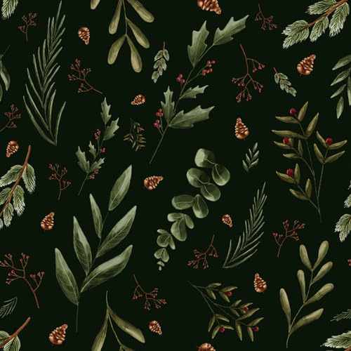 VaryFloral Blumentapete Tannenzapfen Botanisch 30.5cmx300cm Möbelfolie Selbstklebend Tapete Blumen Vintage Selbstklebende Tapete Schwarz Wald Blätter Fototapete Wohnzimmer Zimmer Kabinett Schublade von VaryFloral
