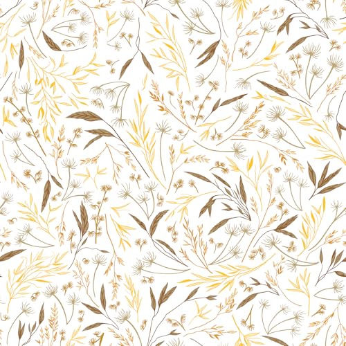 VaryFloral Fototapete Blumen Hirse Blumentapete 30.5cmx300cm Möbelfolie Weiß Blätter Gelb Klebetapete Selbstklebend wand Vintage Tapete Muster Abnehmbar Arbeitsplatte Folie Möbel Kabinett Schublade von VaryFloral