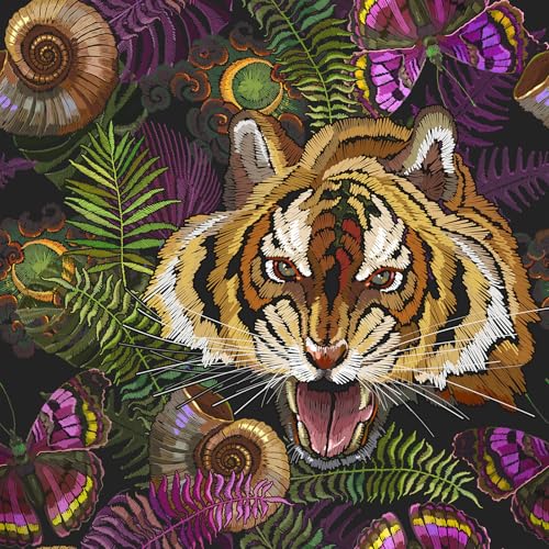 VaryFloral Klebefolie Schwarz Tiger Tapete Blumen 30.5cmx300cm Blumentapete Dschungel Tropisch Fototapete Selbstklebend Schmetterling Tapete Vintage Abnehmbar Arbeitsplatte Folie Möbel Kabinett von VaryFloral