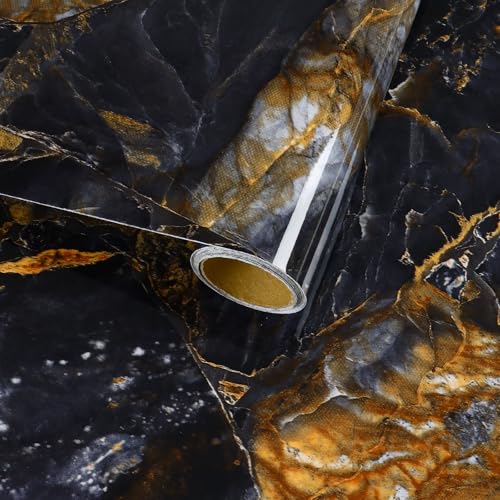 VaryFloral Möbelfolie Selbstklebend Tiefschwarz Klebefolie Möbel 30cmx300cm Fototapete Selbstklebend Tapeten Gold Braun Küchenfolie Marmoroptik Wasserdicht für Arbeitsplatte Kabinett Wohnzimmer VaryFloral Möbelfolie Selbstklebend Tiefschwarz Klebefolie Möbel 30cmx300cm Fototapete Selbstklebend Tapeten Gold Braun Küchenfolie Marmoroptik Wasserdicht für Arbeitsplatte Kabinett Wohnzimmer von VaryFloral