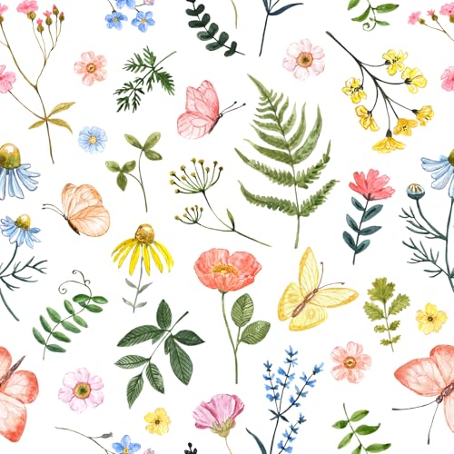 VaryFloral Selbstklebende Folie Weiß Blumentapete 30.5cmx300cm Wandfolie Selbstklebend Bunte Blume Möbel Klebefolie Vintage Tapete Blumen Vintage Folie für Möbel Aquarell Fototapete Schlafzimmer von VaryFloral