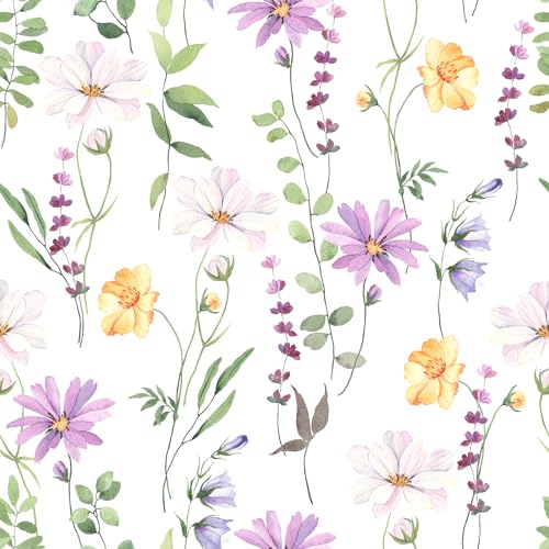 VaryFloral Tapete Blumen 30.5cmx300cm Selbstklebende Tapete Rosa Gänseblümchen Wildblumen Möbelfolie Selbstklebend Weiß Wandtapete Selbstklebend Blumenmuster Blumentapete Vintage Kabinett Schublade von VaryFloral