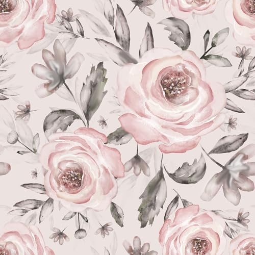 VaryFloral Tapete Blumen Rosa 30.5cmx300cm Klebefolie Pfingstrose Wandfolie Selbstklebend Vintage Botanisches Blumentapete Wasserdicht Aquarell Dekofolie Selbstklebend für Möbel Kabinett Schublade von VaryFloral