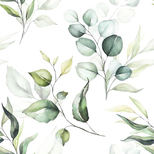 VaryFloral Tapete Blumen Wandtapete Selbstklebend Aquarell 30.5cmx300cm Fototapete Selbstklebend Grün Blatt Möbelfolie Muster Weiß Tapete Boho Vintage Tapete Botanisch Tapeten Wohnzimmer Schublade von VaryFloral