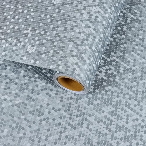 VaryFloral Tapete Selbstklebend Silber Klebefolie 30cmx300cm Fototapete Strukturiert Dickes Küchenfolie Luxus Silber Mosaik Tapeten Wohnzimmer Wasserdicht Abnehmbar Folie Arbeitsplatte Küche Kabinett von VaryFloral