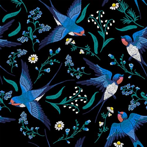 VaryFloral selbstklebende folie schwarz Blumentapete 30.5cmx300cm Wandfolie Selbstklebend Vogel möbel klebefolie Vintage Tapete Blumen Aquarell Folie für Möbel Wasserdicht Fototapete Wohnzimmer von VaryFloral