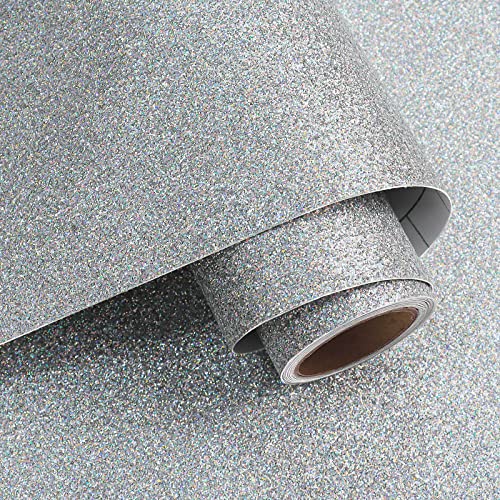 VaryPaper Glitzer Selbstklebend Tapete Silber 40cmx200cm Dekofolie Möbelfolie Glitzer Selbstklebende Folie für Möbel Klebefolie für Schrank Wandverkleidung Selbstklebend Schlafzimmer Kinderzimmer von VaryPaper