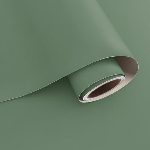 VaryPaper Klebe Tapete Selbstklebend Salbeigrün Modern 40cmx200cm Wandtapete Selbstklebend Möbelfolie Grün Arbeitsplatte Folie Schlafzimmer Tapete Wohnzimmer Klebefolie Tisch Folie Küchenschränke von VaryPaper