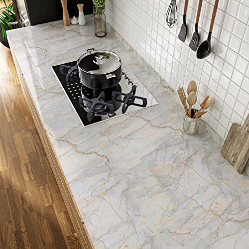 VaryPaper Marmor Folie Selbstklebend Klebefolie Marmor Glänzend 81cmx900cm Dekofolie Selbstklebend Möbelfolie Arbeitsplatte Folie Klebefolie Küche Badezimmer Wasserfest Tisch Schrankfolie von VaryPaper