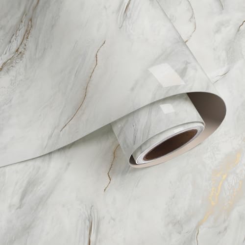 VaryPaper Marmor Tapete Grau Gold Möbelfolie Glänzend 40cmx200cm Klebefolie Selbstklebend Arbeitsplatte Folie Küchentapete Abwaschbar Folie Küchenschränke Tischfolie von VaryPaper
