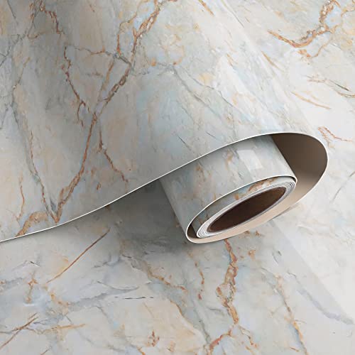 VaryPaper Marmor Tapete Selbstklebend 40cmx800cm Klebefolie Marmoroptik Arbeitsplatte Folie Küche Selbstklebende Folie Küchenrückwand Möbelfolie für Tische Tapete Badezimmer Wasserfest Schrankfolie von VaryPaper