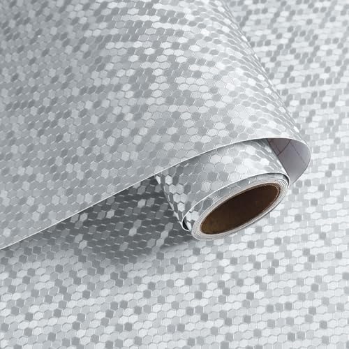 VaryPaper Metalloptik Tapete Selbstklebend Silber 40cmx200cm Dicken Metallfolie Selbstklebend Hitzebeständig Küchenrückwand Folie Arbeitsplatte Küche Klebefolie für Schrank Geschirrspüler Kühlschrank von VaryPaper