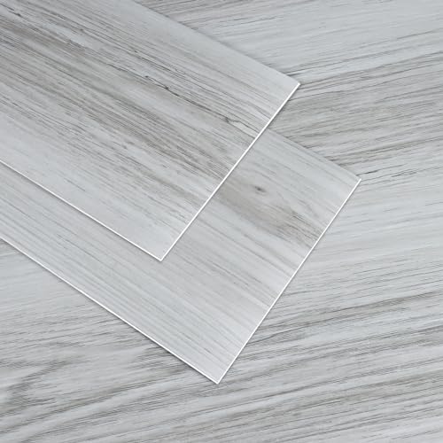 VaryPaper PVC Bodenbelag Selbstklebend Fliesenaufkleber Holzoptik Hellgrau 90cmx15cm 20 Stück Vinylboden Selbstklebend Linoleum Boden Selbstklebende Fliesen Boden Bad Schlafzimmer Fußbodenbelag von VaryPaper