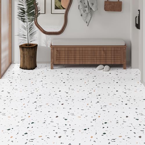 VaryPaper PVC Bodenbelag Selbstklebend Weißer Granit Klebevinyl Selbstklebend 30cmx30cm 20 Stück Linoleum Boden Selbstklebende Fliesen Küche Fliesenfolie Bad Wasserfest Click Vinylboden Schlafzimmer von VaryPaper