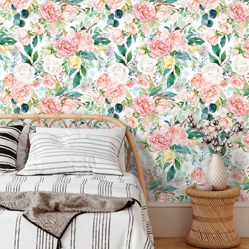 VaryPaper Rosa Rose Tapete Modern Klebefolie Blumen 44.5cmx200cm Möbelfolie Muster Matt Selbstklebende Folie für Möbel Fototapete Schlafzimmer Romantik Wohnzimmer Klebefolie Schrank Kommode Treppen von VaryPaper