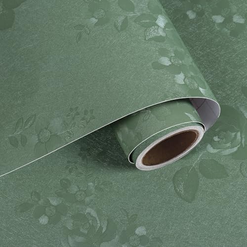 VaryPaper Rose Tapete Selbstklebend Vintage Klebefolie Grün Matt 40cmx200cm Fototapete Blumen Möbelfolie Selbstklebend Muster Tapeten Wohnzimmer Muster Schlafzimmer Garderobe Kommode Schrankfolie von VaryPaper
