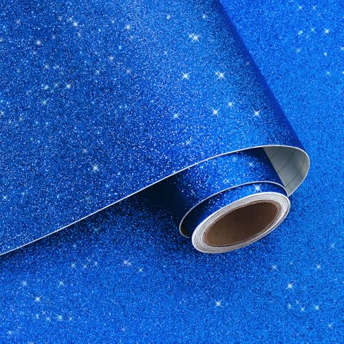VaryPaper Selbstklebende Tapete Glitzer Saphir Blau 40cmx200cm Klebefolie Möbel Glitzereffekt Dekofolie Möbelfolie Blau Klebetapete Selbstklebend Wand Wohnzimmer Badezimmer Schrankfolie Party-Deko von VaryPaper