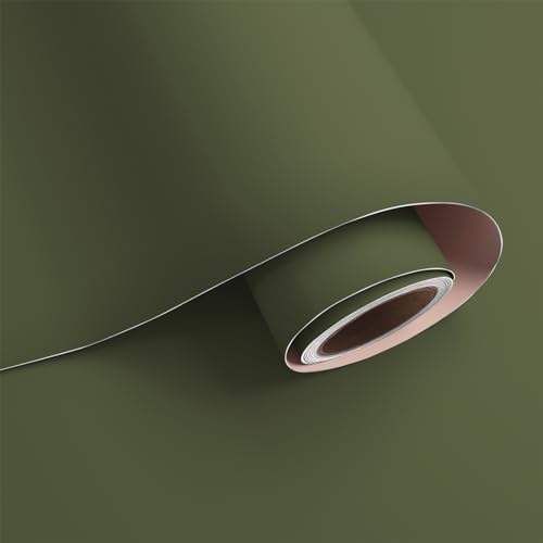 VaryPaper Selbstklebende Tapete Olivgrün Möbelfolie Grün Matt 40cmx800cm Klebefolie Möbel Dekofolie Selbstklebend Arbeitsplatte Folie Tapeten Wohnzimmer Modern Folie Küchenschränke Tischfolie von VaryPaper