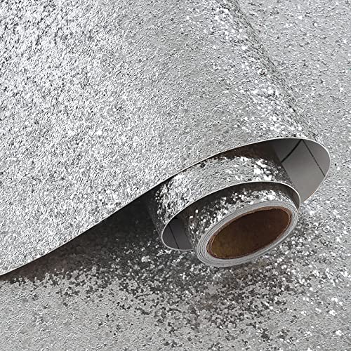 VaryPaper Silber Pailletten Glitzer Tapeten 40cmx800cm Klebefolie Möbel Glitzereffekt Selbstklebende Folie Wand Möbelfolie Kinder Selbstklebend Schrankfolie Wandtapete Treppe Wohnzimmer Schlafzimmer von VaryPaper