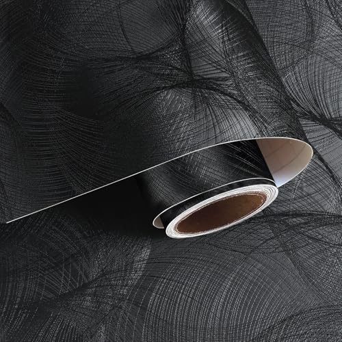 VaryPaper Strukturtapete Schwarz Klebe Tapete Selbstklebend Modern 40cmx200cm Möbelfolie Schwarz Matt Klebefolie Badezimmer Wasserfest Wandtapete Wohnzimmer Schlafzimmer Kommode Regal Schrankfolie von VaryPaper