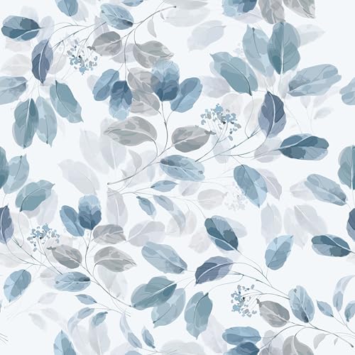 VaryPaper Tapete Blätter Blau Aquarell Dekofolie Selbstklebend 44.5cmx200cm Klebefolie Muster Möbelfolie Weiß Matt Fototapete Wohnzimmer Schlafzimmer Möbelaufkleber Kommode Lagerregal Schrankfolie von VaryPaper