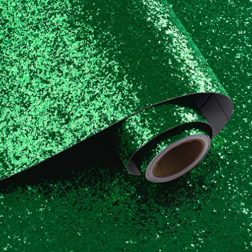 VaryPaper Tapete Selbstklebend Glitzer Grün 40cmx200cm Glitzerfolie Selbstklebend Folie für Möbel Klebefolie Möbel Grün Dekofolie Selbstklebend Basteln Folie Glitzereffekt Treppen Party Dekoration von VaryPaper